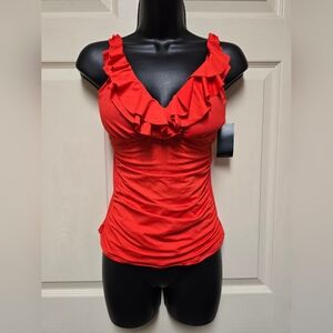 RALPH LAUREN Womens Indigo Tie Ruffled Halter Swim Tankini Top Red Size 6 11619